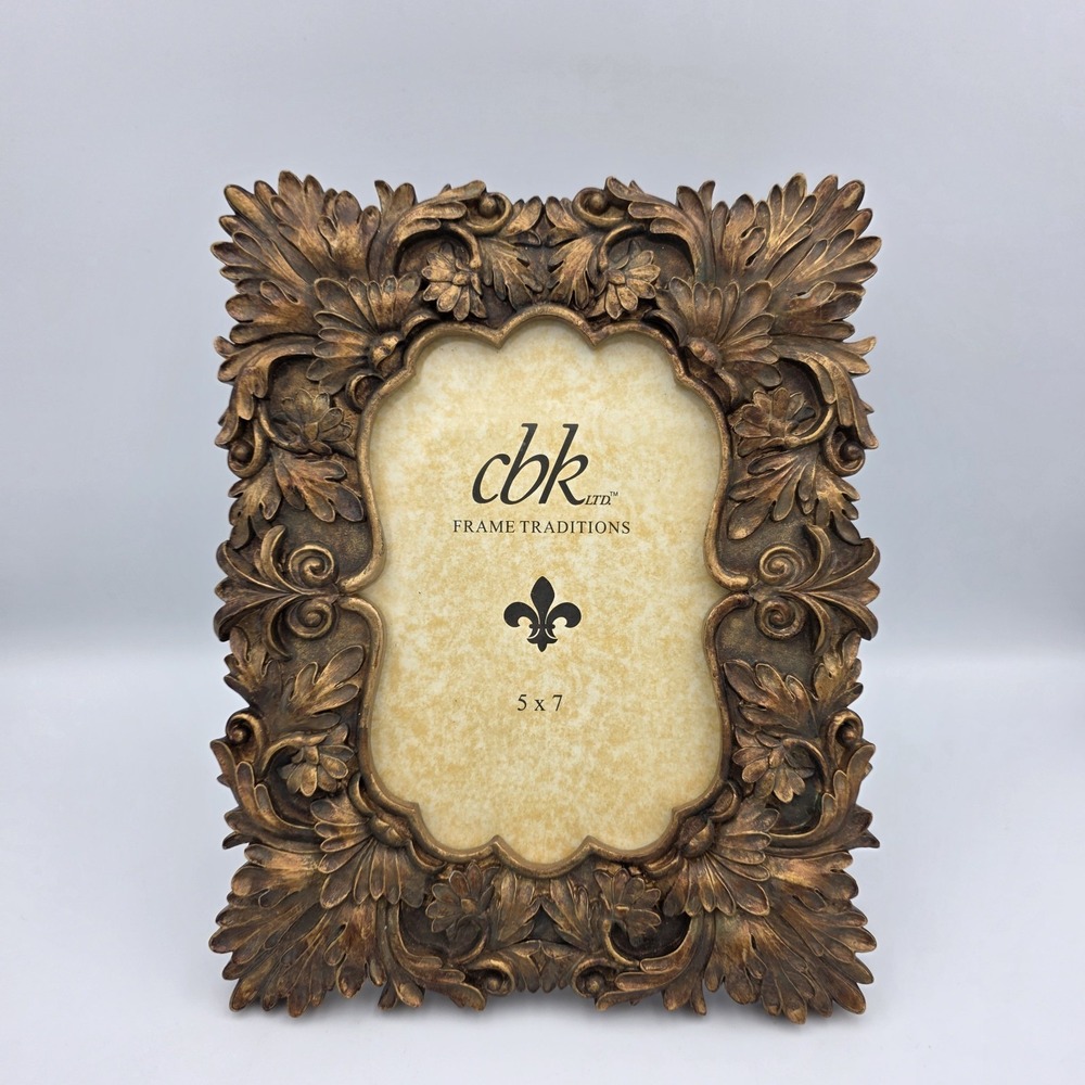 CBK Gold Resin Ornate Floral Photo Picture Frame 9.5" x 8" Interior Picture 5x7